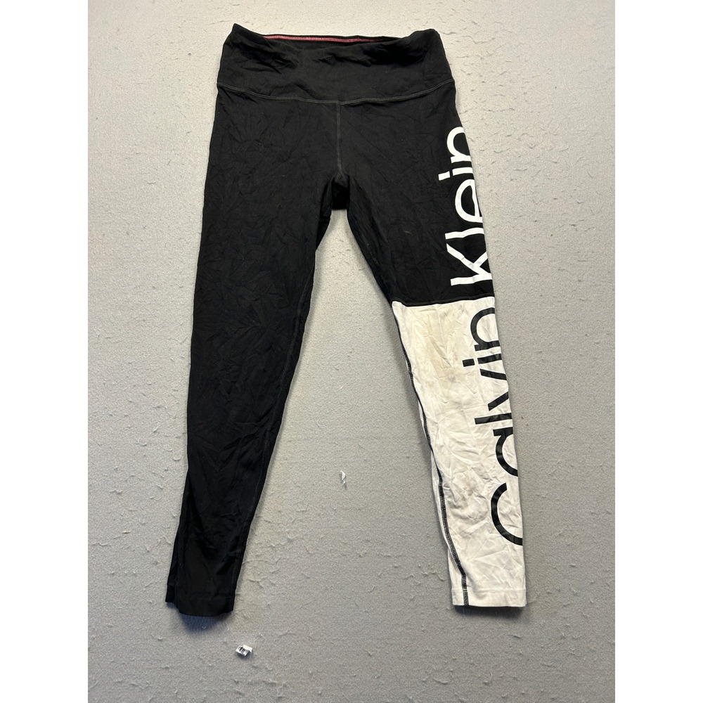 Calvin Klein Leggings Cotton Spandex Black White Logo Medium Womens